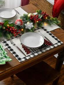 1pc Linen Merry Christmas Table Runner, Black & White Plaid Christmas Tree Pattern Table, Holiday Tabletop Decor Fabric For Winter Home Decor And Festive Celebration, Holiday Party, Christmas Party, Halloween Decoration, Holiday Decoration, Festive Decoration, Party Favor, Fun Christmas Party Decor, Christmas Holiday, Happy New Year, Christmas Decoration, Perfect Christmas Gift For Friends Christmas Decorations Home Christmas Gifts Christmas Decor