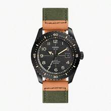 Fossil Fossil Men's Quartz Watch With Black Dial And Olive Leather Strap, Simple And Casual, Fashionable For Daily Dates And Work. LE1136