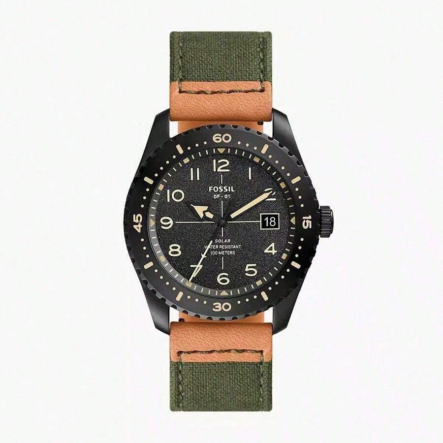 Fossil Fossil Men's Quartz Watch With Black Dial And Olive Leather Strap, Simple And Casual, Fashionable For Daily Dates And Work. LE1136