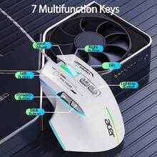 Acer Ratón OMW950 con programación de macros y reflejo RGB, cable trenzado reforzado, antienredos, cambio instantáneo entre Win y Mac, ratón para juegos de doble motor para cibercafés y uso doméstico, color blanco - Blanco - Ver 5