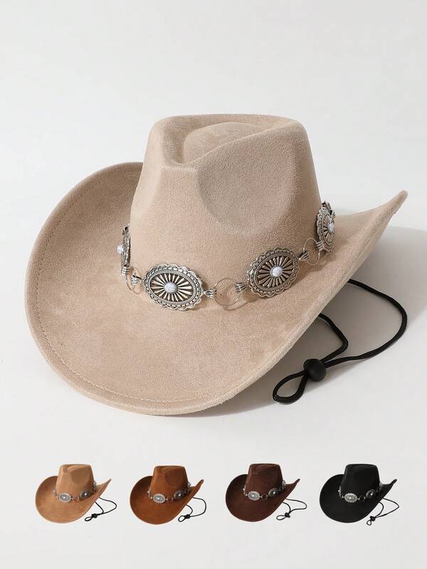 1 buc Pălărie Fedora de înaltă calitate pentru femei, cu decor de lanț la modă, stil cowboy occidental european și american, pălărie de jazz unisex minimalistă și versatilă, potrivită pentru purtare zilnică, petreceri, evenimente tematice occidentale, cosplay, festivaluri de muzică