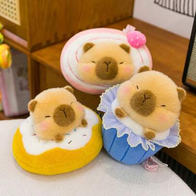 1pc Cute Cartoon Dessert Capybara Plush Doll, Soft Fluffy Adorable Capybara Doll Desktop Decor, Stress Relief Doll, Children's Birthday/Children's Day/Mother's Day Gift