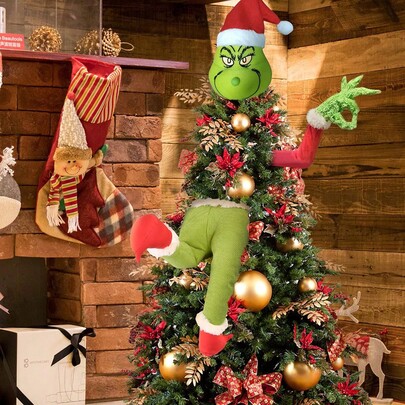 GRINCH Verspielter grünhaariger Elf Weihnachtsbaum Ornament Set - Lebendige Hängedekoration, bringt Weihnachtsfreude für den Innen-/Außenbereich, Weihnachtsdekoration, Grinch grüne Beine-Kopf-Hände, Weihnachtsbaum Dekoration, Weihnachtself Beine, Weihnachtsgeschenk