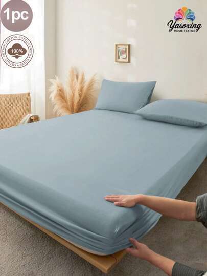 1pc 100% Cotton Beige Color Fitted Sheet Deep Pocket Plain Soft Breathable Bedding Fitted Sheet For Bedroom All-Season Comfortable Mattress Protector, Mattress Cover For Bed, Bed Sheet, Soft And Breathable, For All Size Bed -Twin, Full, King, Queen Size Sheet Deep Pocket Up To 11.8 Inch Deep Pocket Bed Sheet Bedspread Back School Bedding Dormitory Sheet