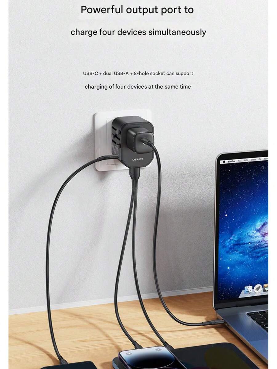 Bộ chuyển đổi du lịch đa năng Usams 20W, Bộ sạc đa năng, Bộ chuyển đổi quốc tế phù hợp với hơn 200 quốc gia, Bộ chuyển đổi nguồn, Phích cắm điện, Bộ sạc tường, Bộ chuyển đổi nguồn AC có sạc USB kép - Phích cắm loại C của EU (220-240V) - Xem 1