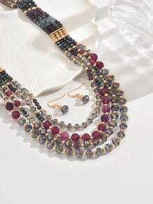 2pcs Elegant Purple Crystal Beaded Necklace And Earrings Jewelry Set, Shiny Sophisticated Jewelry Set Suitable For Women's Daily Matching - Multicolor - View 7