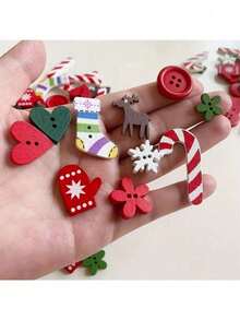 100pcs/50pcs Wooden Decorative Buttons - Mixed Patterns Of Christmas Trees, Snowflakes, And Mittens - Christmas Decor DIY Craft Embellishments For Making Christmas Cards, Scrapbooking, Headpieces, And Gift Decorations (Random Styles) - Multicolor - View 6