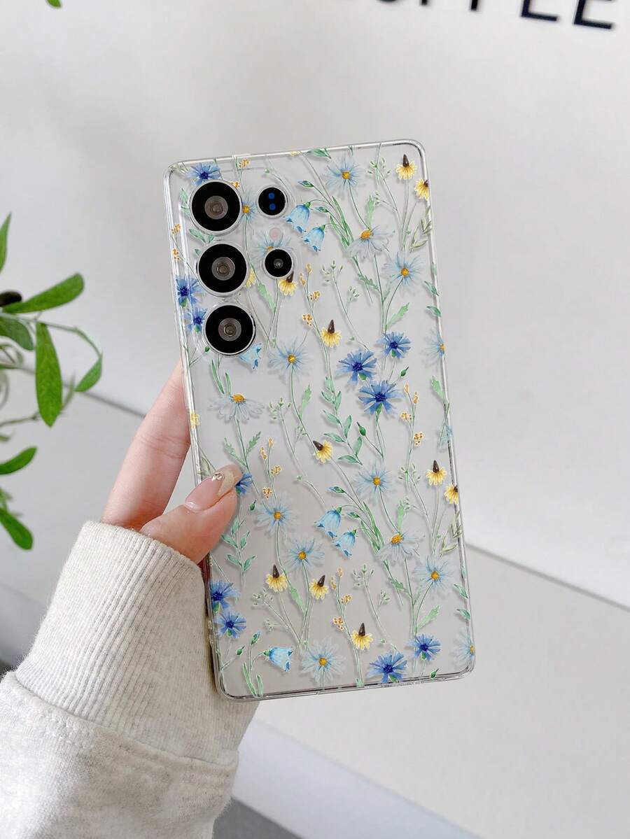 1pc Minimalist & Fresh Striped Floral Pattern Shockproof, Scratch-Resistant, Fingerprint-Proof Transparent TPU Soft Phone Case With Camera Lens Protection, Compatible With Samsung, Nothing, Compatible With Pixel, Compatible With INFINIX, Compatible With Redmi,International Version, Not The Domestic Version - Multicolor - View 1