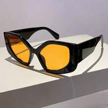 1 Piece New Women's Polygonal Fashion Glasses Colorful Design Versatile Unisex Decorative Glasses - Đen và xám - Xem 9