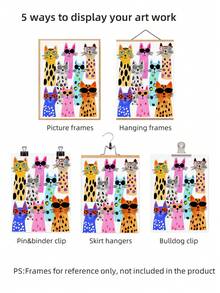 1 件无框时尚奇思妙想猫咪墙壁艺术印刷品酷炫太阳镜猫咪海报，生动的动物插图，现代卧室、宿舍、客厅装饰 | 送给宠物爱好者的礼物，返校礼物，家居装饰，派对装饰 - 彩色 - 查看 8