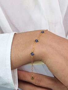 BALMORA 1pc 925 Sterling Silver Elegant Cute Blue Flower Zirconia Chain Bracelet, Suitable For Women's Daily Wear, Friendly Gatherings Or As A Gift - Gold - View 8