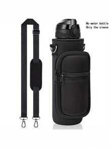 1 pièce Porte-gobelet portable de type sangle avec sangle réglable, sac isotherme pour bouteille d'eau, étui pour bouteille, support pour téléphone portable, accessoires pour boissons, sac de transport pour bouteille d'eau de plein air (direction de la fermeture éclair aléatoire)