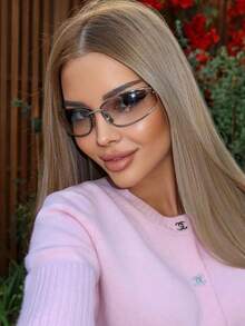 Gafas de moda sin marco ovaladas, estilo retro europeo y americano chic de Y2K, nuevo diseño 2025 para mujeres - Plateado - Ver 3