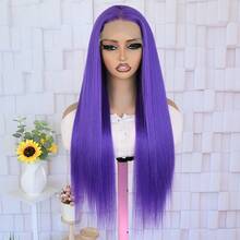 13X4 Long Straight 26 Inch Dark Purple Lace Front Wig Lace Front Synthetic Wig Pre-Plucked Hairline Halloween Wigs Heat Resistant Fiber Hair Silky Straight Wig For Women Cosplay Party Daily Use - 紫色 - 查看 6