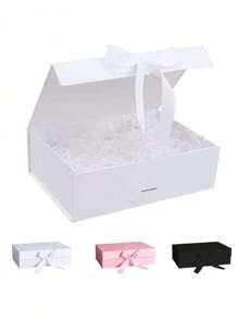 1pc Foldable Magnetic Closure Gift Box,Solid Color Foldable Gift Box,Wedding Party Ribbon Gift Box, White, Pink, Black Packaging Box, Wedding Souvenir Gift Box, Flip Ribbon Gift Box, Halloween, Thanksgiving, Christmas Gift Box, Suitable For Birthday Parties, Holiday Party Gift Box, Wedding Gift Storage Box ﻿,Christmas