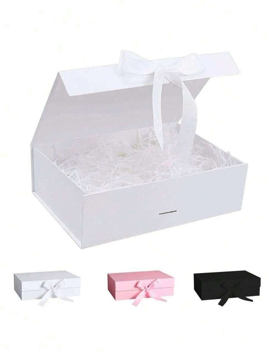 1pc Foldable Magnetic Closure Gift Box,Solid Color Foldable Gift Box,Wedding Party Ribbon Gift Box, White, Pink, Black Packaging Box, Wedding Souvenir Gift Box, Flip Ribbon Gift Box, Halloween, Thanksgiving, Christmas Gift Box, Suitable For Birthday Parties, Holiday Party Gift Box, Wedding Gift Storage Box ﻿,Christmas