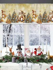 45*140 cm świąteczna zasłona okienna, złota zasłona okienna z motywem bałwana i choinki, z kieszenią na drążek, odpowiednia do kuchni, sypialni, biura i salonu, materiał poliestrowy, całoroczna świąteczna dekoracja domu - Wielokolorowe - Zobacz 3