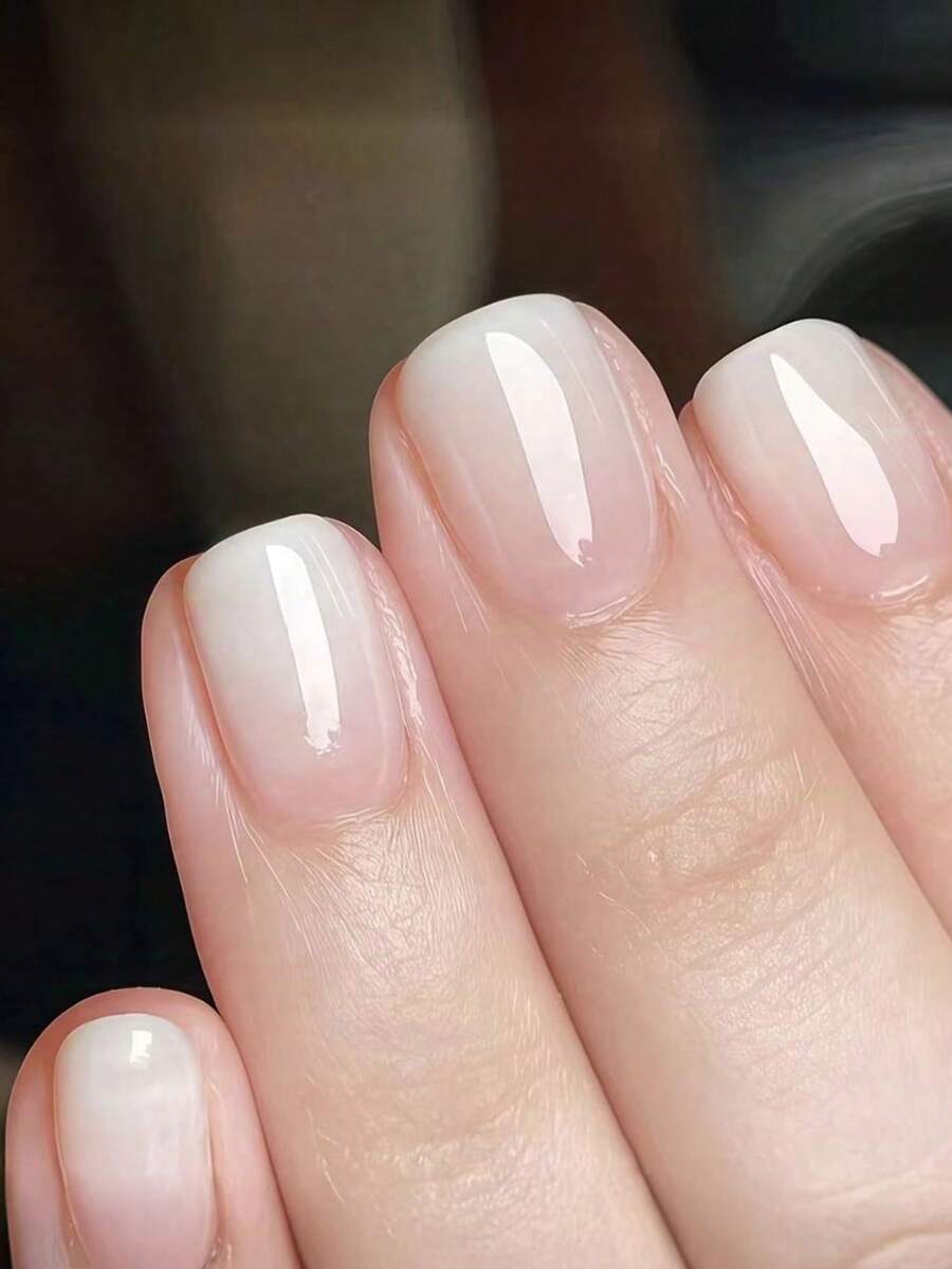 24 miếng dán móng tay siêu ngắn, móng giả vuông màu nude ombre, keo dán móng màu trắng, móng giả acrylic bóng mượt phủ kín mặt, dễ thương cho phụ nữ và bé gái. - Nhiều màu - Xem 1
