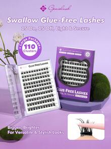 [110 片] GENIELASH 无胶燕子睫毛 适合初学者自粘睫毛 自然假睫毛 无需胶水 睫毛簇、睫毛簇、单根睫毛、睫毛、假睫毛 - 紫色 - 查看 3