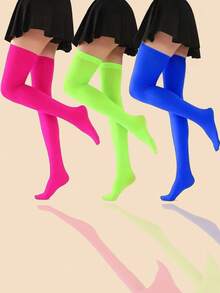 1/3 Pairs Of Women's Spring And Summer Colorful Velvet High,Elasticity Knee,Length Stockings, Cute And Sweet Dopamine Thigh,High Stockings, Daily Casual Socks, Y2k, Cozy Socks - Multicolor - View 1