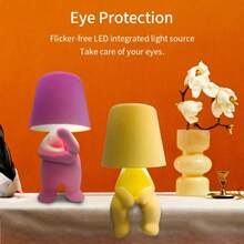 Touch Control Bedside Table Lamp - Color Changing LED Desk Light With Soft Fabric Shade & Gold Deco, Stylish Accent Lighting For Bedroom/Office - Màu xanh lam - Xem 8