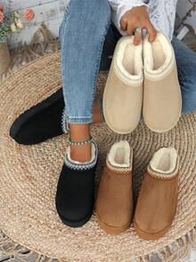 Modische, plüschige, warme, minimalistische einfarbige Hausschuhe für Innen, Außen, Reisen, Urlaub und Zuhause - Braun - Übersicht 8