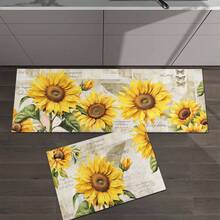 1/2 件向日葵厨房装饰地毯套装，农舍乡村厨房地毯和垫子，防滑可洗吸水厨房垫，适用于地垫、浴室垫、入口垫、卧室垫、客厅垫 - 黃色 - 查看 8