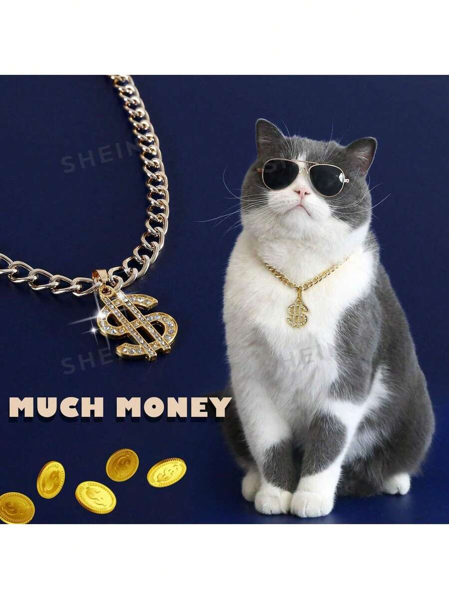 Pendant Pet Accessories Rhinestone Cat Dog Necklace Metal Chain New Prosperity - Multicolor - View 1