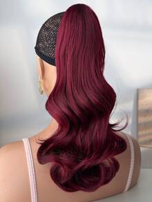 16-Inch Short Wavy Curly Ponytail Extension, Burgundy, Heat-Resistant Synthetic Fiber Short Ponytail Wig, Suitable For Women And Girls For Daily Use - Burgundy - View 5