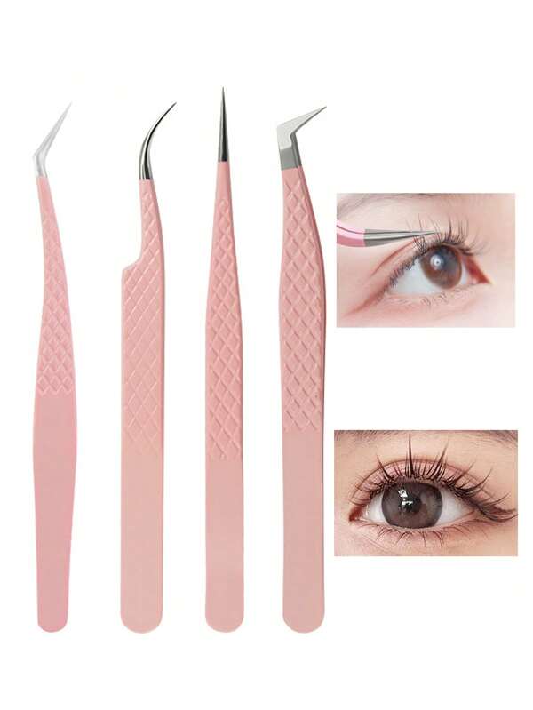1pc Pink Fish Scale Pattern Eagle Beak Tweezers, High Precision False Eyelash Tweezers, Professional Eyelash Extension Tool, Feather Clip Suitable For Beginners, Makeup Artists, Beauty Salons