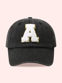 1pc Kids 26 Letters Baseball Cap, Washed Baseball Hat For Boys And Girls, Suitable For Outdoor Activities And Daily Wear, Sun Ion - Gold Label-black Washed Cap - View 3