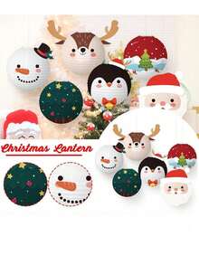 6pcs/1pc Christmas Paper Lanterns, Handmade, Cartoon Snowman And Santa Claus Themed Holiday Decoration, Suitable For DIY Party Celebrations, Christmas Decoration, Outdoor Garden Party Decoration, Dining Table Decoration - Multicolor - View 4