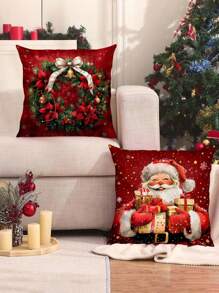 4 件圣诞雪人、圣诞老人、圣诞树、花环装饰枕套，45 * 45 厘米，适合室内和室外派对、客厅和卧室沙发的圣诞装饰，（无枕芯）