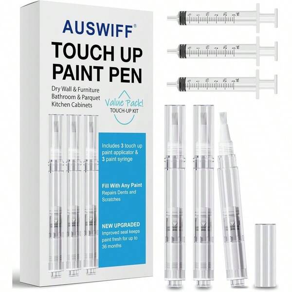 Touch Up Paint Brush Pen(3 Pens), Furniture Repair Kit For Walls, Wood Floors, Cabinets, Desks, Stains, Scratches, Touch Ups And Cover Ups | Easy Paint Storage, Fresh Inside For 36 Months