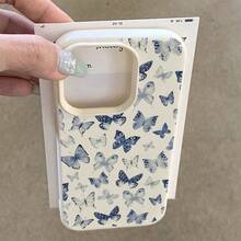 1个TPU材质蓝色优雅蝴蝶全屏图案手机壳，兼容/其他手机 - 白色 - 查看 4