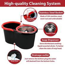 Spin Mop And Bucket With Wringer Set, 360 Spinning Mop Bucket System With 3 Microfiber Mop Heads, Mop And Bucket With Wringer Set Home2025