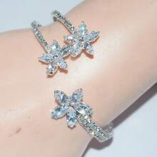 1 chiếc vòng tay hở nhiều lớp đính đá Cubic Zirconia họa tiết hoa thời trang, thích hợp cho phụ nữ đeo hàng ngày - Bạc - Xem 5