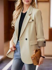 Casual Beige Blazer Jacket For Women, Fashionable Loose Design, Spring/Autumn 2025 New Arrival