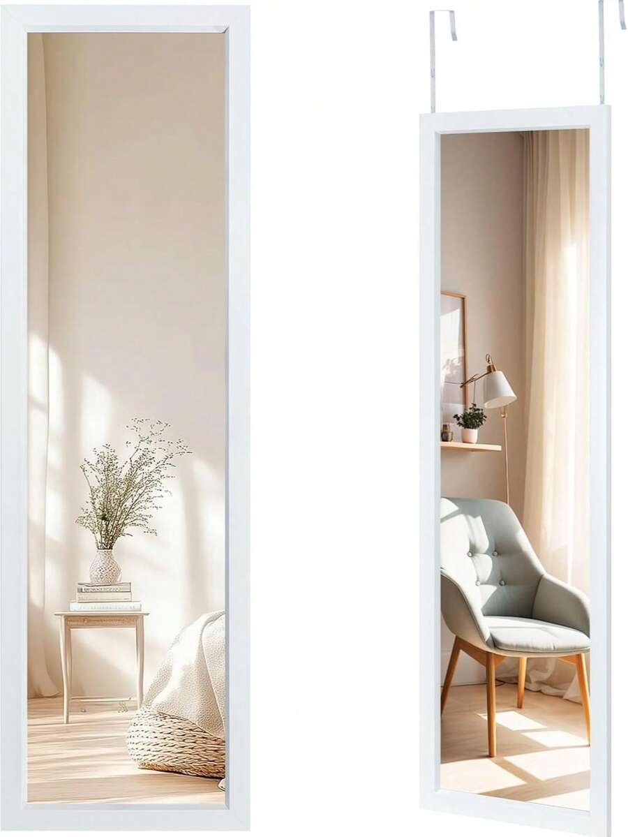 Ganzkörperspiegel, 110x33cm Wandspiegel Türspiegel Mit 2 Haken Höhenverstellbar, Spiegel Groß Aus Bruchsicherem Glas Für Eingänge Und Schlafzimmer