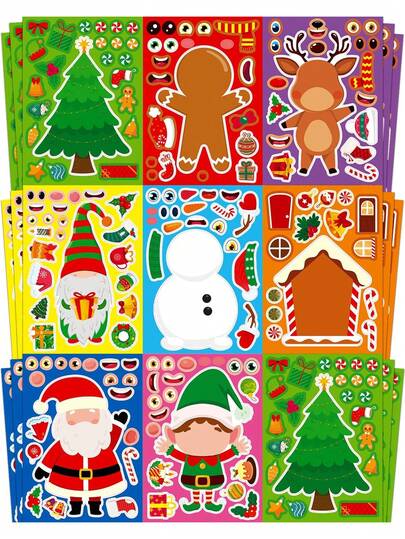 159pcs/8 Sheets Christmas Tree Party Favors Stickers - Make Your Own Christmas Tree Stickers - Fun Christmas Games Activities Crafts Gifts, DIY Create A Face Activity Classroom, Favored By Families, Thanksgiving Craft Parties