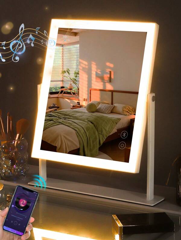 FENCHILIN FENCHILIN Espejo de Maquillaje con Reproductor Bluetooth, Espejo de Tocador con Luces LED, Escritorio, Espejo de Dormitorio, Blanco 25 cm x 30 cm