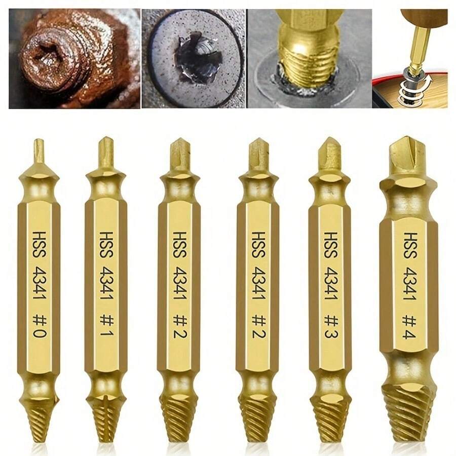 Bringing You Good Luck And Wealth, 1 Set/6 Damaged S Screw Extractor Kits With Box, HSS Screw Extractor, Manual Accessories - Golden - View 1