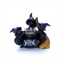 Whimsical Black Cat Cauldron Tealight Holder - Enchanting Halloween Decor For Cozy Ambiance And Spooky Celebrations