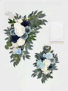 2pcs/Set Artificial Wine Red Wedding Arch Flowers, Wedding Welcome Sign Decor & Blue Wedding Reception Arch Flowers - Multicolor - View 2