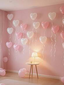 10-200 个 10 英寸白色和粉色混合心形乳胶气球，适用于情人节、生日、婚礼、周年纪念、主题派对、订婚、家居装饰、派对用品 - 白色+粉紅色 - 查看 3