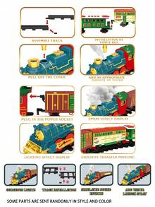 Zestaw torów elektrycznych w stylu retro – klasyczna lokomotywa parowa ze światłami i dźwiękami, zabawka kolejowa, symulacja pociągu do samodzielnego montażu, idealna dla chłopców i dziewcząt do kreatywnej zabawy, prezent na Boże Narodzenie, Halloween i urodziny