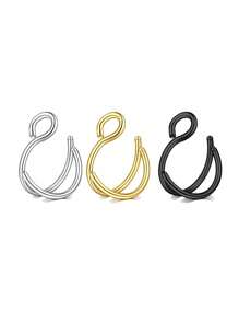 3Pcs/1Pc Women Fake Nose Ring Faux Piercing Jewelry 8Mm Fake Nose Ring Hoop For Faux Lip Nose Ring Set Fake Lip Ring Lip Nail New Daily Party