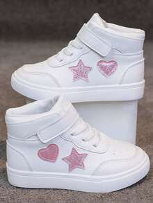 1 Pair Unisex New High-Top Sneakers, Wear-Resistant Anti-Slip Casual Shoes, Fashion Versatile Children Canvas Shoes, Suitable For All Seasons - White - View 2