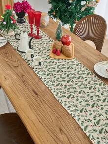 1pc Vintage American Style Pine Branch Printed Table Runner, Gold Foil Decor, Suitable For Christmas Party, Kitchen, Home Decor - Multicolor - View 7