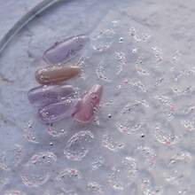 French Luxury Retro Golden-Stamped Star & Moon Ice Crystal Nail Stickers - Self-Adhesive Glossy Fantasy Nail Art Decals With Sparkling Crystals, Irregular Shapes For DIY Manicure, Parties, Weddings (Plastic, One-Time Use), Party Nail Decor, Selfadhesive Nails - 銀色 - 查看 6